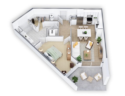 Floor plan for 1 bed, 1 bath, 795 sqft